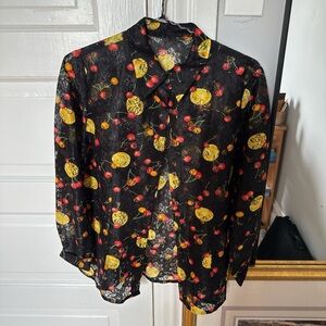 Black Floral & Fruit Print Women’s Button Shirt
